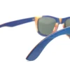 Lunettes de soleil San Francisco Blue en bois de skateboard recyclé, design tendance et écoresponsable pour visages ronds et ovales.