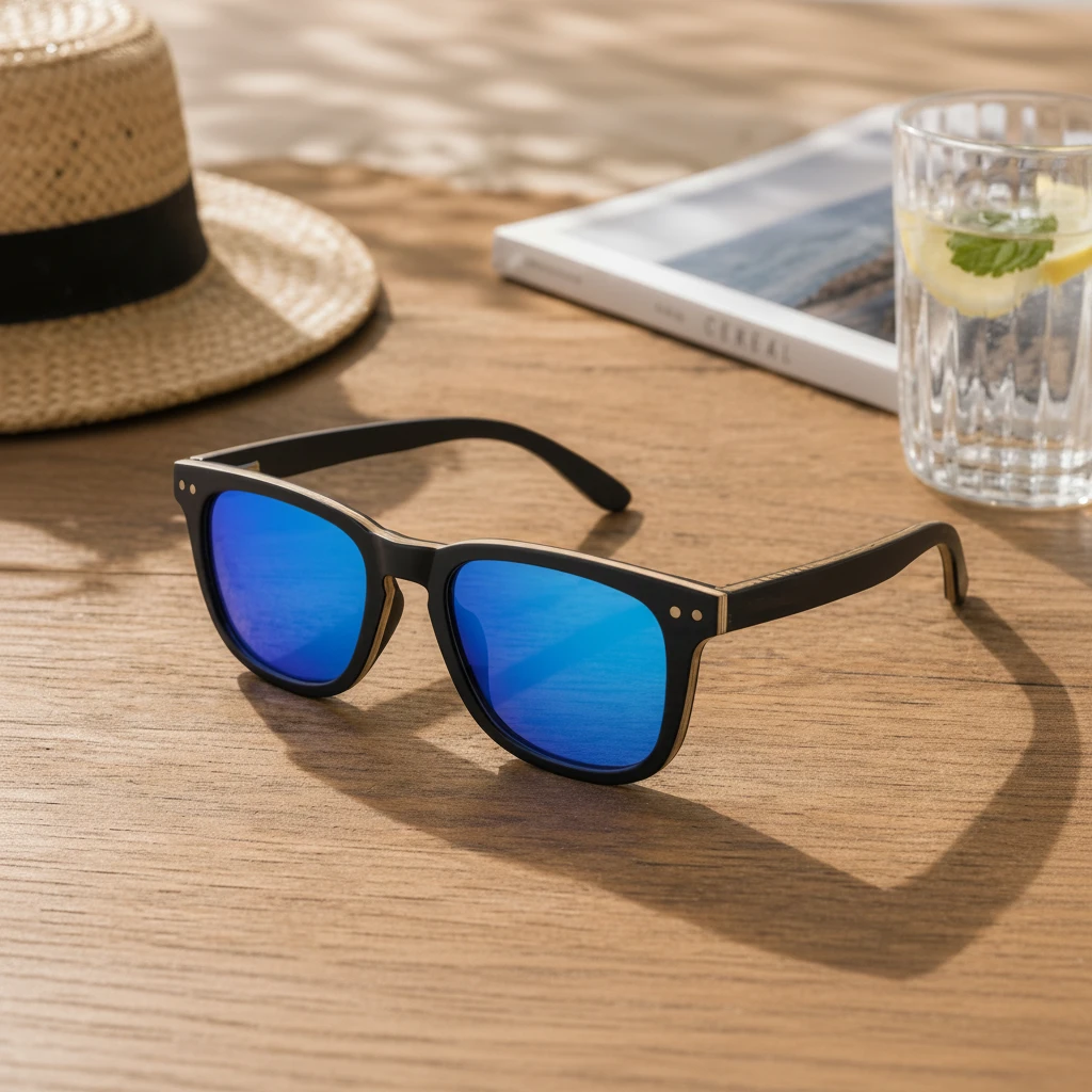 Lunettes bois Douglas-Bleue – Image 3