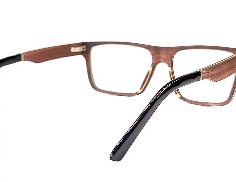 Les lunettes de vue en bois de palissandre Naxos avec finition des branche en acétate