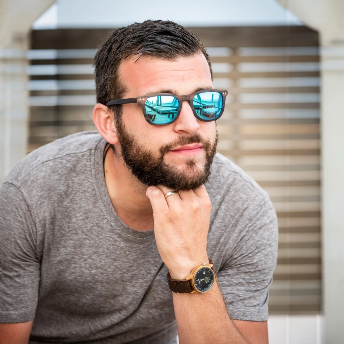 Lunettes bois Douglas-Bleue – Image 4