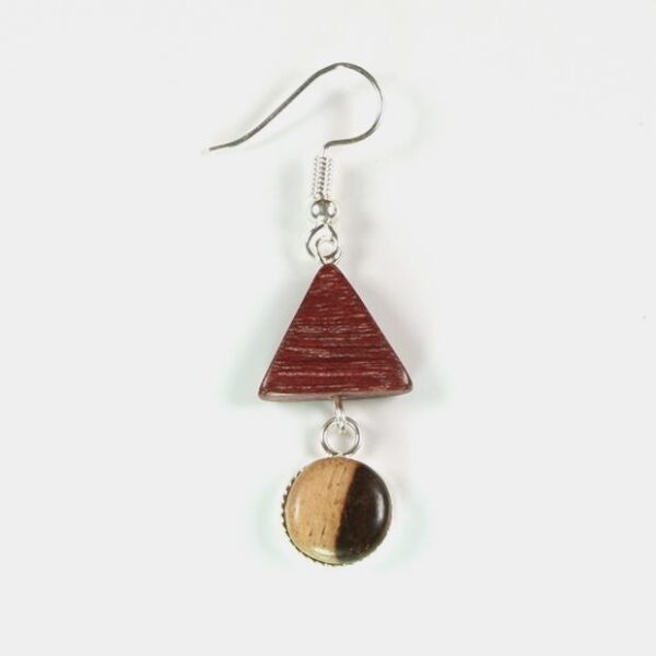 Boucles d'oreilles pendantes en bois de palissandre avec cabochon rond bicolore, design naturel et élégant.