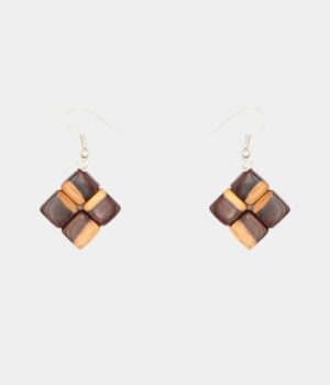 Boucles d'oreilles Dania modernes en bois noble, ajoutant une touche de couleur et d'élégance au visage.