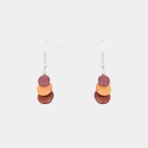 Bijoux artisanaux en bois, boucles pendantes 3 cm avec fermoir crochet couleur argenté, modèle éco-responsable.
