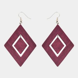 Boucles d’oreilles Margot en bois d'amarante avec deux losanges indépendants de tailles différentes, fermoir crochet argenté.
