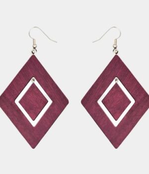 Boucles d’oreilles Margot en bois d'amarante avec deux losanges indépendants de tailles différentes, fermoir crochet argenté.