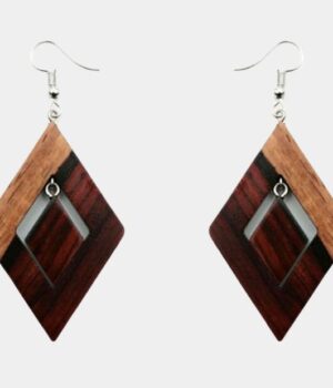 Boucles d'oreilles duo bois Margot artisanales en palissandre, design unique avec perles losanges et fermoir crochet argenté.