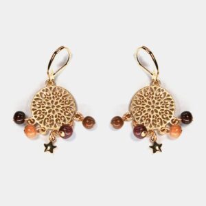 Boucles d'oreilles Maryne en bois doré avec médaillon mandala"
