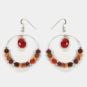 Boucles d'oreilles créoles en argent 925 avec rubis et bois rares