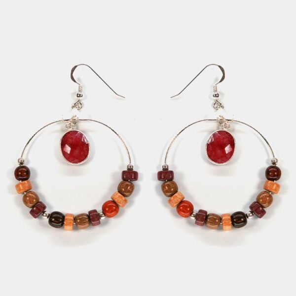 Boucles d'oreilles créoles en argent 925 avec rubis et bois rares