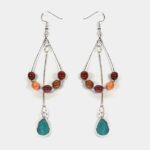 Zoom sur les détails des boucles d'oreilles Fidjy montrant les perles multicolores et la pierre d'Amazonite.