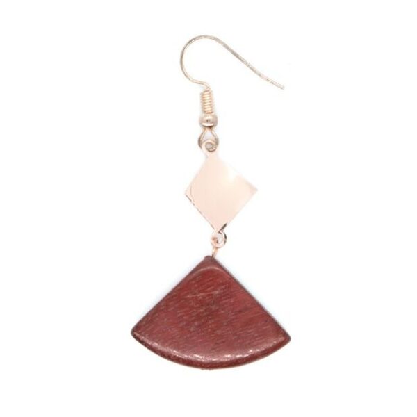 Boucles d'oreilles en bois d'amarante avec filigrane carré doré rosé, design artisanal unique.