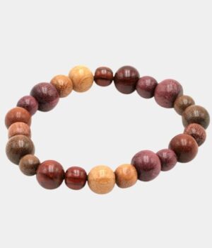 Bracelet bois multicolore Petty avec perles en amarante, mûrier, néflier et palissandre sur fond gris