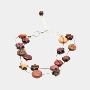 Gros plan sur les essences de bois du bracelet Alessandra : découvrez les différentes variétés utilisées pour sa fabrication.