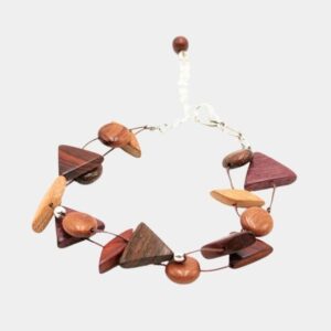 Bracelet artisanal double fil en bois précieux, comprenant amarante, murier, néflier, et palissandre.