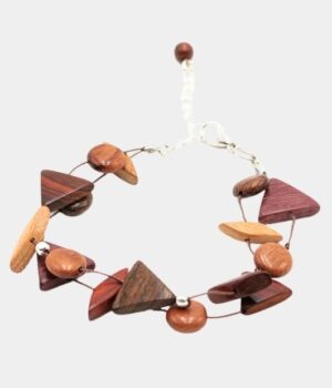 Bracelet artisanal double fil en bois précieux Majesty, comprenant amarante, murier, néflier, et palissandre.
