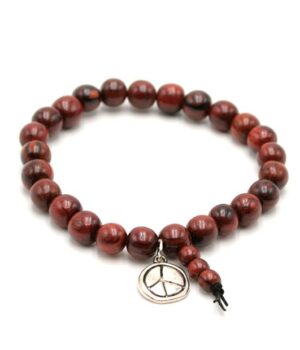 Bracelet en bois d'acajou John pour homme, orné d'un médaillon symbolisant la paix. Élégant et porteur de sens!
