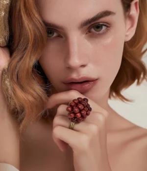 Bague bois perles rondes amarante - Fiona