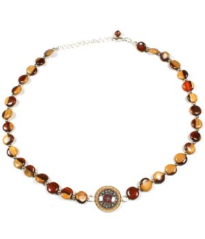 Collier bicolore en bois de palissandre avec cabochon en verre mandala, My Essenciel.