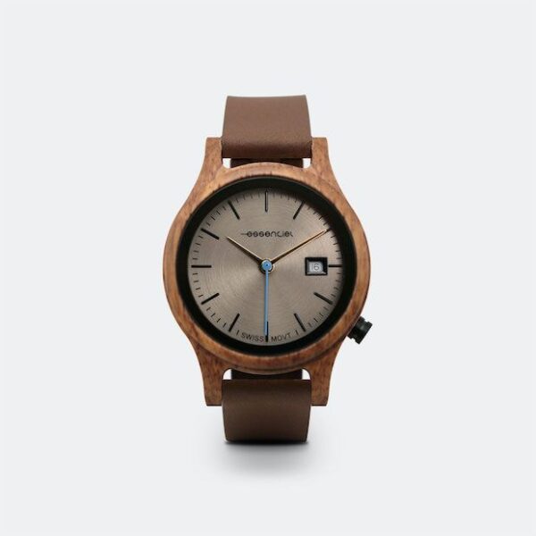Montre femme en bois avec bracelet en cuir marron