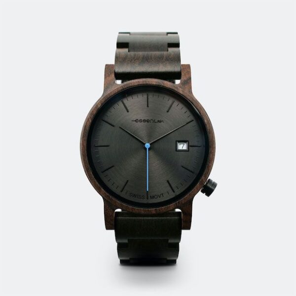 Montre homme Full bois ébène Métro7 - cadran extra plat noir argenté