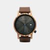 Montre homme Métro 7 en bois zébrano avec calendrier et bracelet cuir marron