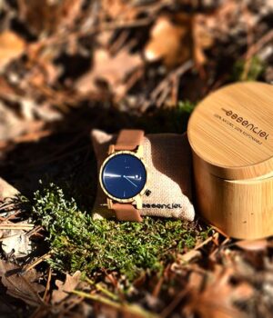 Montre homme en zébrano avec calendrier et bracelet cuir Métro 7