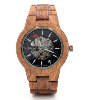 Design élégant de la montre en bois Jones avec aiguilles blanches et trotteuse bleue