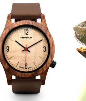 Zoom sur le boîtier en bois de Noyer de la montre Moka