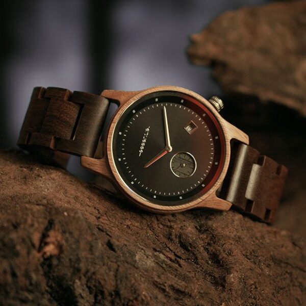 Mouvement Miyota 0T45 fabriqué au Japon pour une précision exceptionnelle, Montre Homme Bois Noyer Mariner
