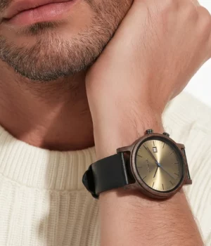 Alternative view of Montre homme minimaliste ébène et cuir noir Métro7