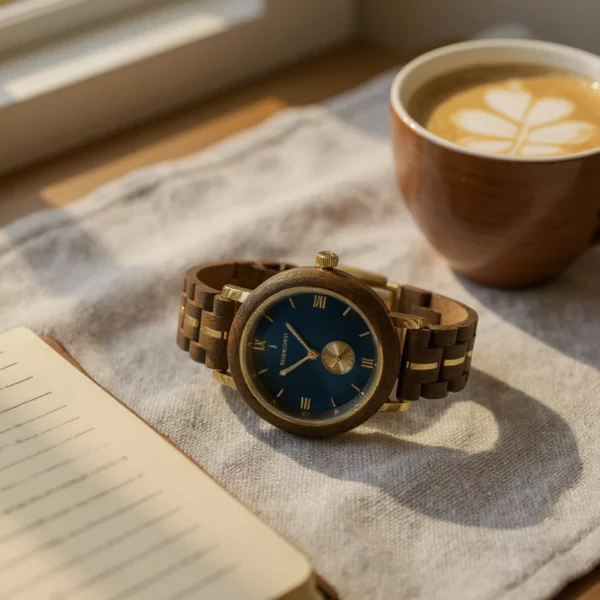 Montre femme bleue bois Noyer Sandy