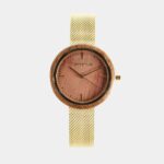 Montre femme en bois et acier doré Platina avec cadran rond