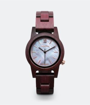 Montre haut de gamme en bois d’Amarante Pearl, nuances du rose pâle au brun rouge