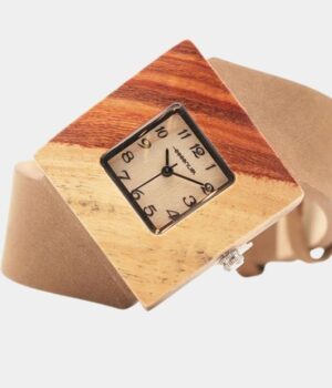 Montre en cuir et bois Square Brun avec boîtier carré et bracelet en cuir marron