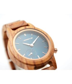 Montre sportwear femme bois de noyer cadran bleu