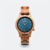 Montre femme bois de noyer Velvet cadran bleu aiguilles or rose