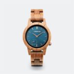 Montre femme bois de noyer Velvet cadran bleu aiguilles or rose