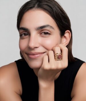 Alternative view of Bague acier doré et bois amarante -Joy