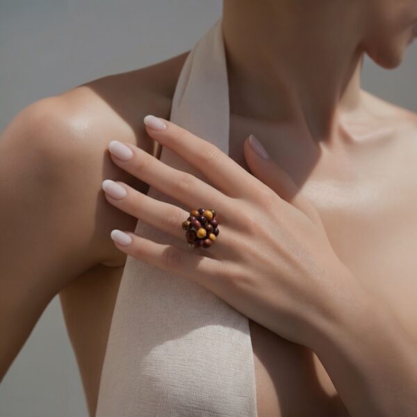 Bague bois perles rondes multicolore - Fiona