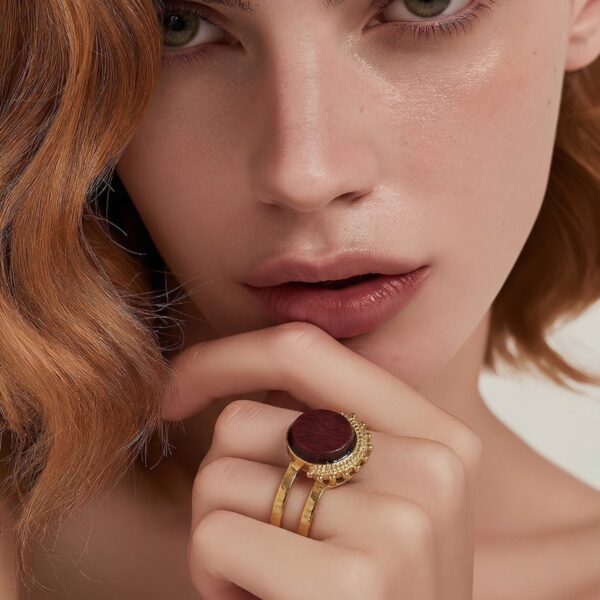 Bague acier doré en bois amarante - Lilou