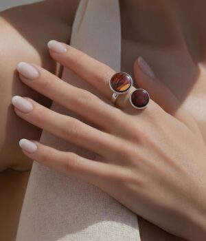 Alternative view of Bague double en marqueterie et amarante - Solène