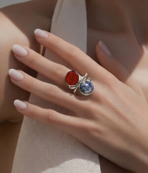 Alternative view of Bague acajou lapis lazuli double - Bella