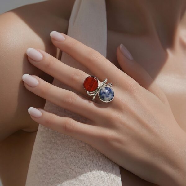 Bague acajou lapis lazuli double - Bella