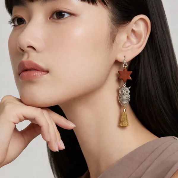 Boucles d'oreilles amarante chouette Ella