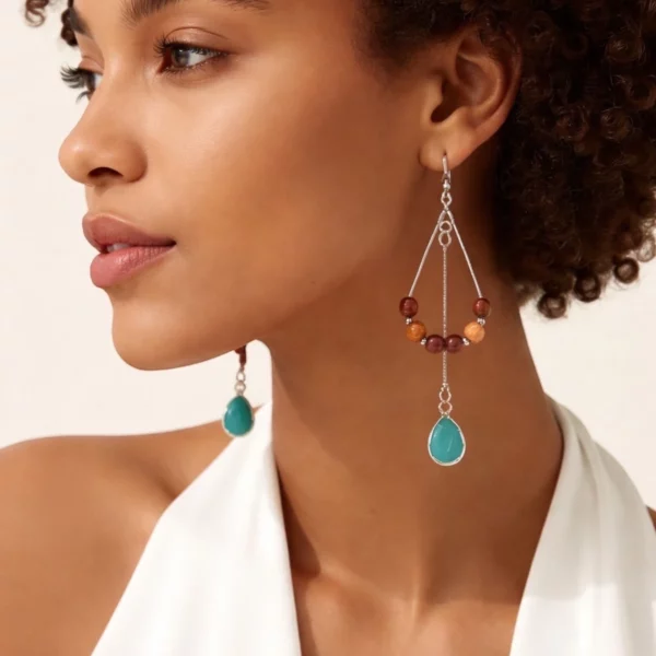 Boucles d'oreilles amazonite et bois multicolore Fidjy