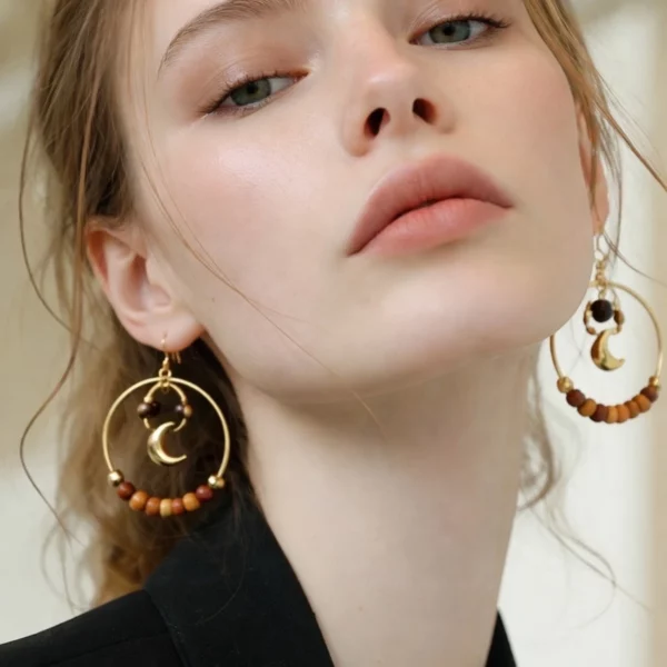 Boucles d'oreilles bois et doré Mina