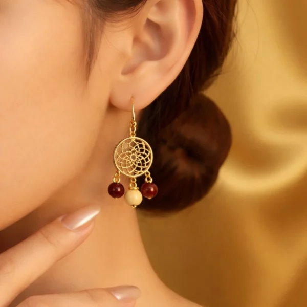 Boucles d'oreilles bois rosace doré Liz