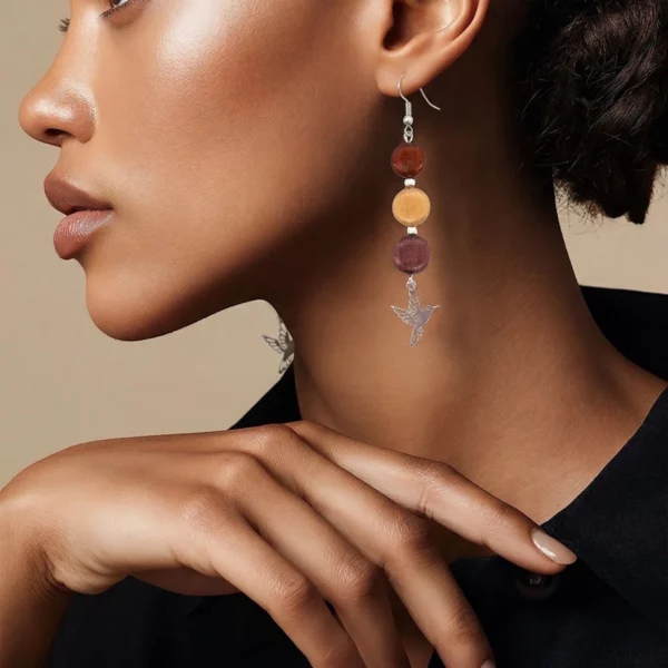 Boucles d'oreilles colibri et bois Lucie