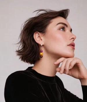 Alternative view of Boucles d'oreilles perles en bois Prety