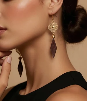 Alternative view of Boucles d'oreilles triangle amarante or Althéa